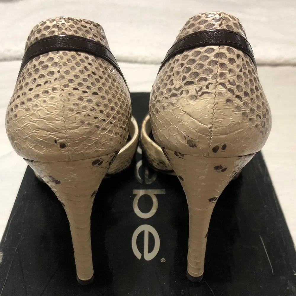 bebe Cream Snake-Print Pointed Toe Slingback Heels 7.5